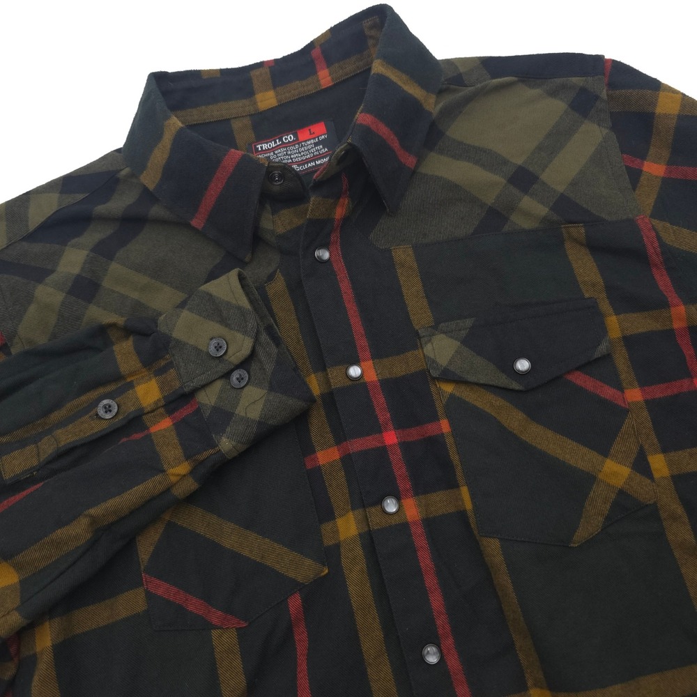 Troll Co Dirty Hands Clean Money Mens Large Plaid Jace Flannel Button Down Shirt